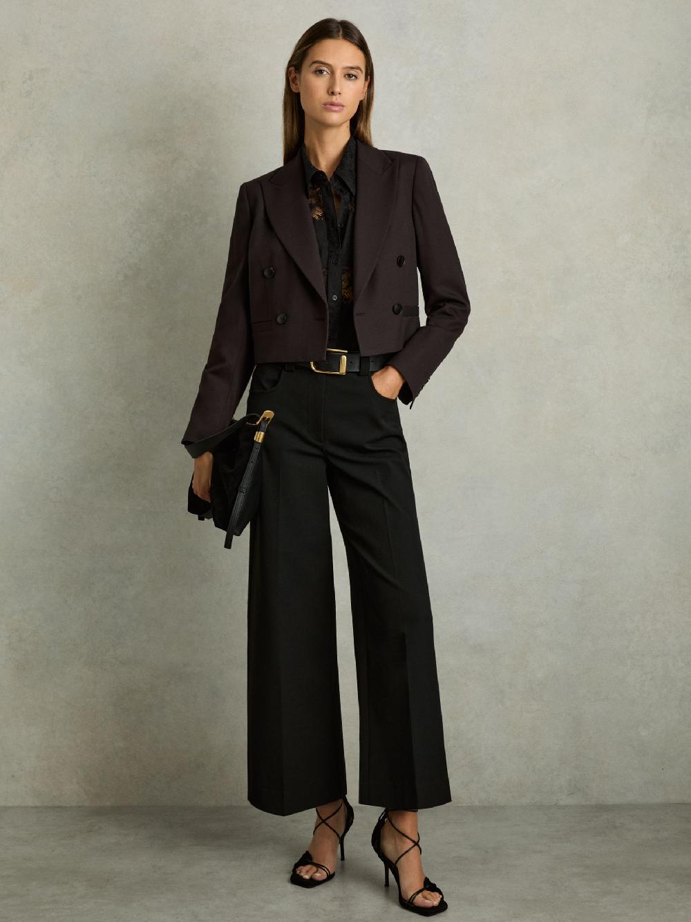 Reiss Twill Culotte Trousers In Black