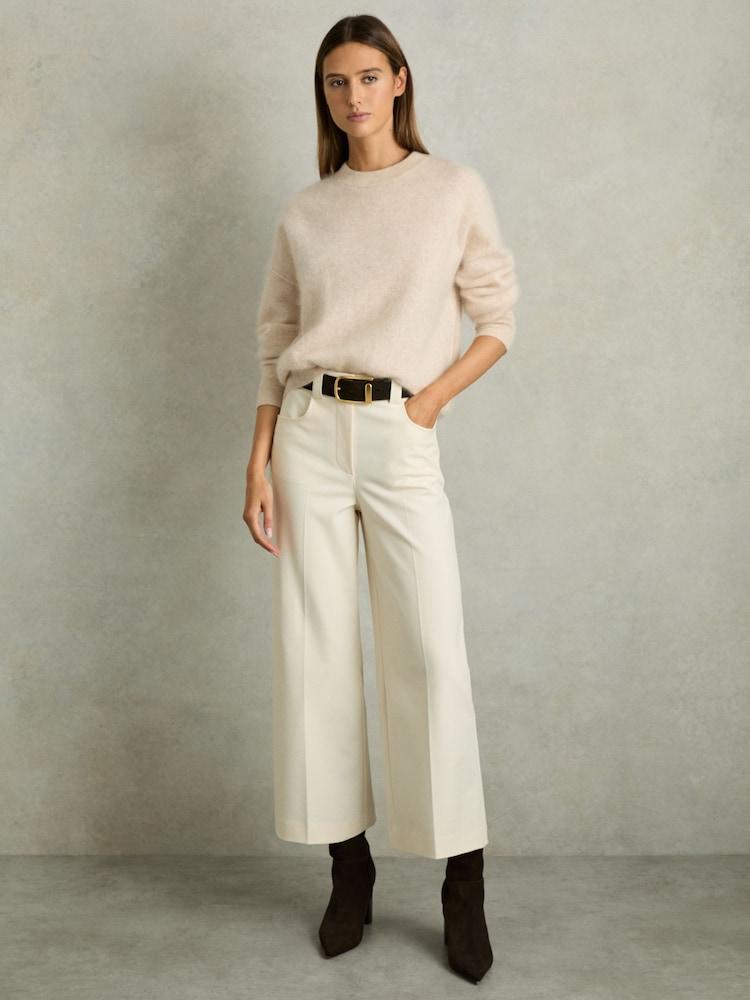 reiss Twill Culotte Trousers in Cream