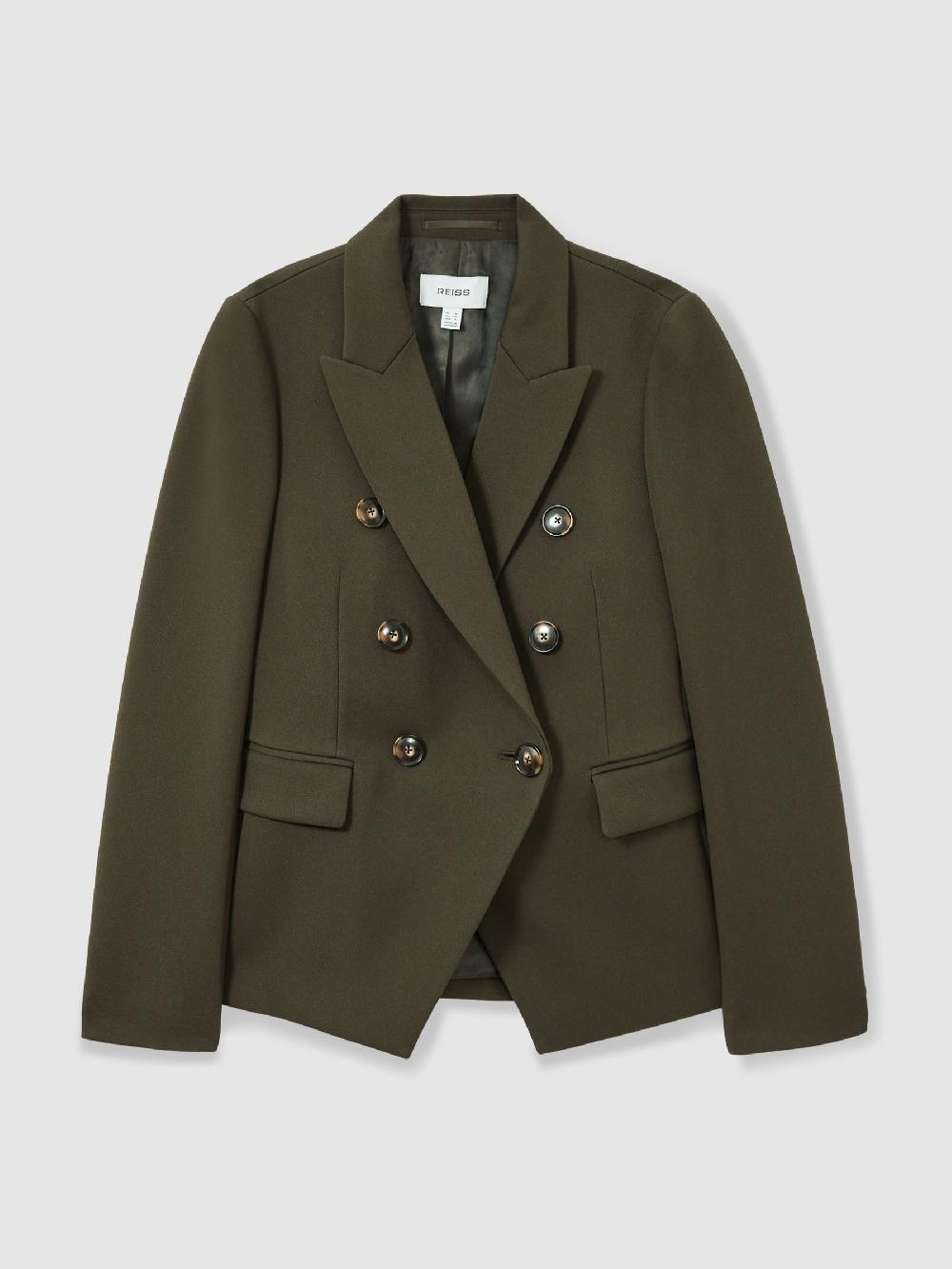 Reiss Twill Double-Breasted Blazer In Green