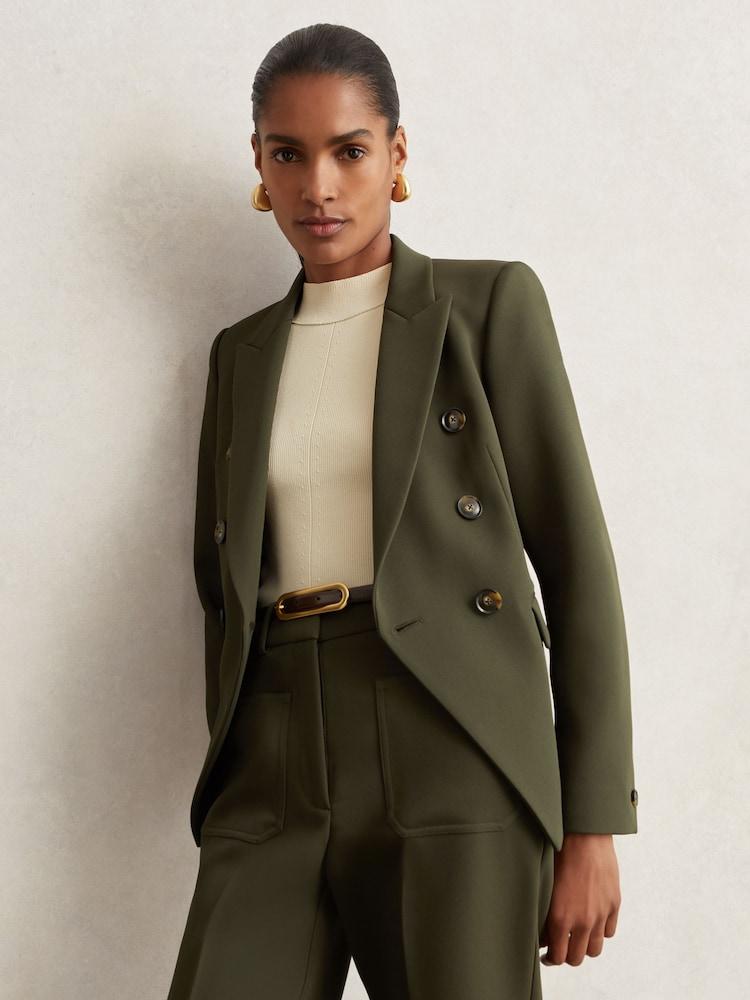 reiss Twill Double-Breasted Blazer in Green