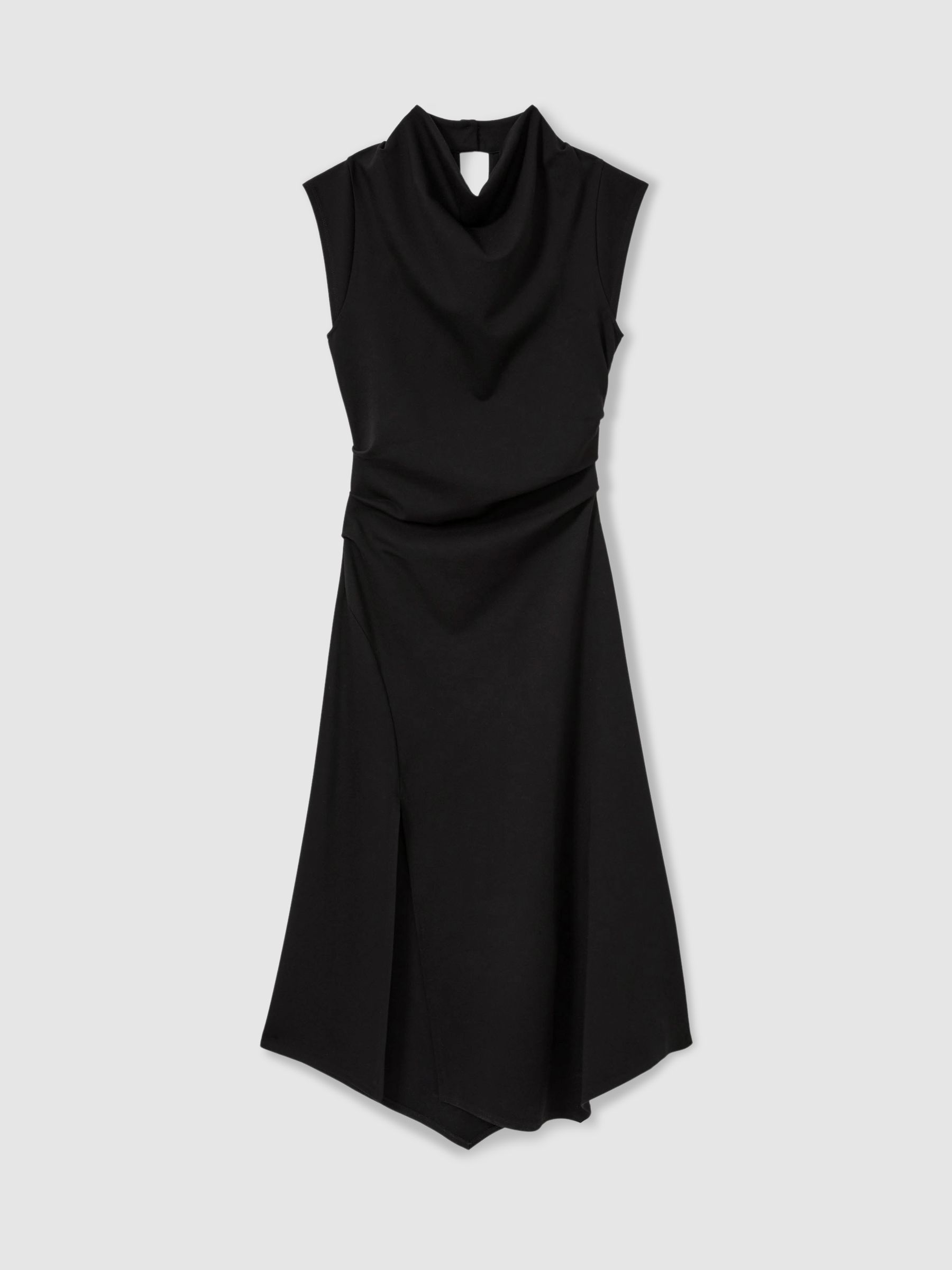 Reiss Twill-Jersey Draped Midi Dress In Black