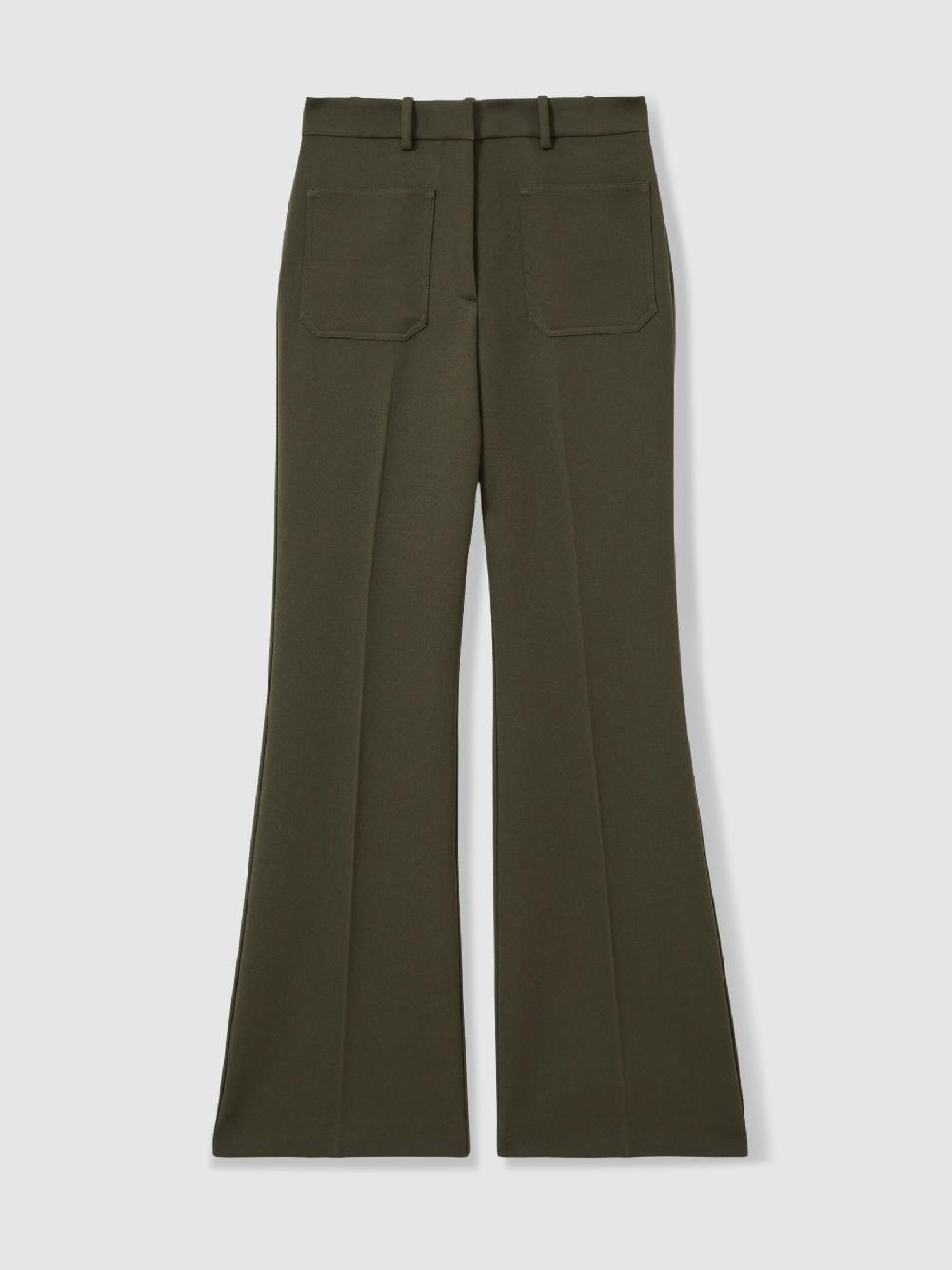 Reiss Twill Patch-Pocket Flared Trousers In Green
