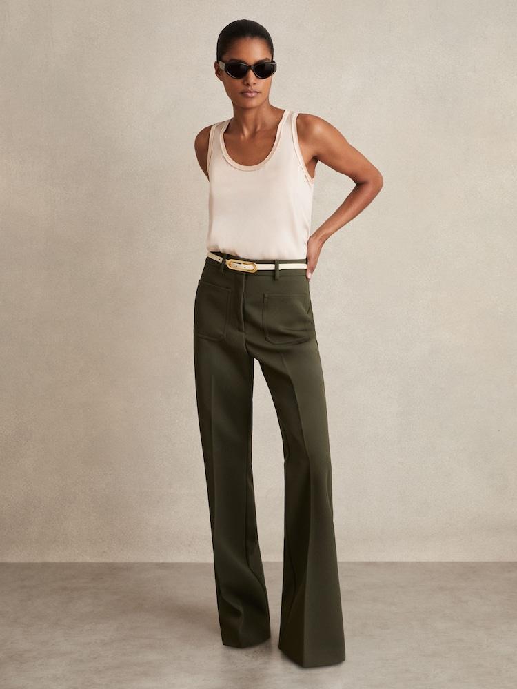 reiss Twill Patch-Pocket Flared Trousers in Green