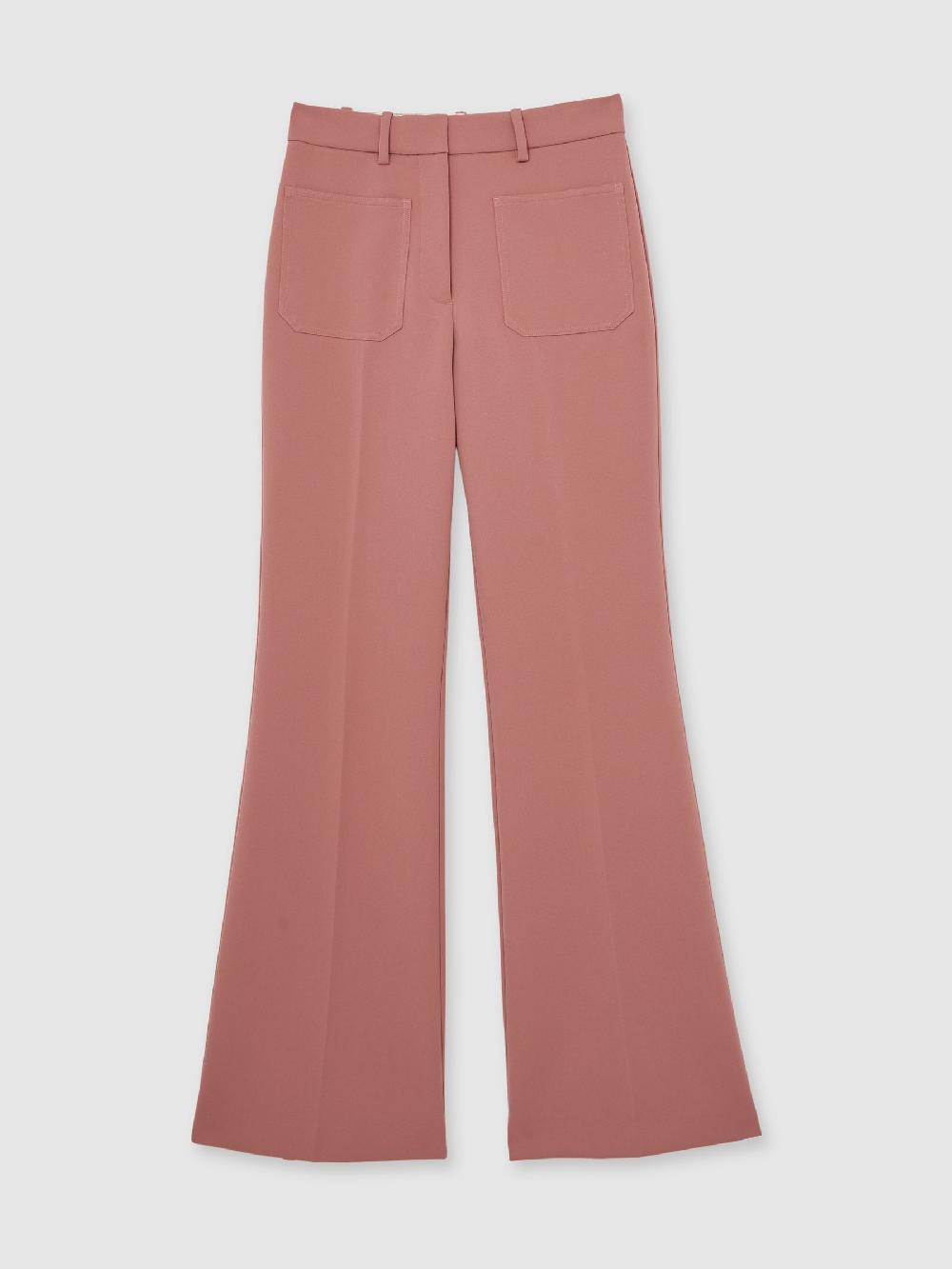 Reiss Twill Patch-Pocket Flared Trousers In Pink