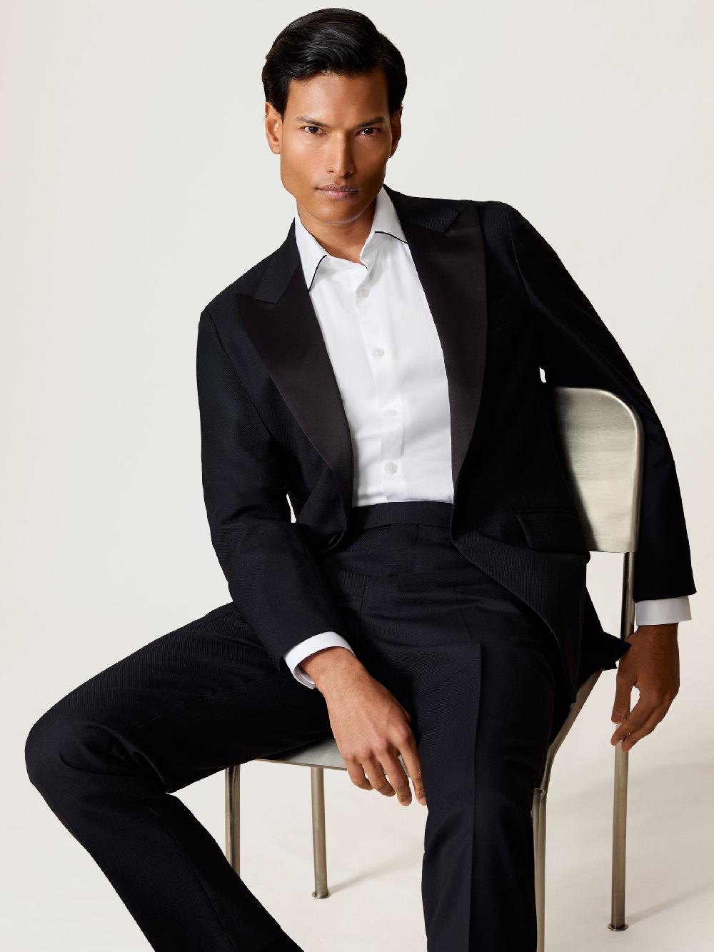 Reiss Twill Piped Long-Sleeve Shirt In White