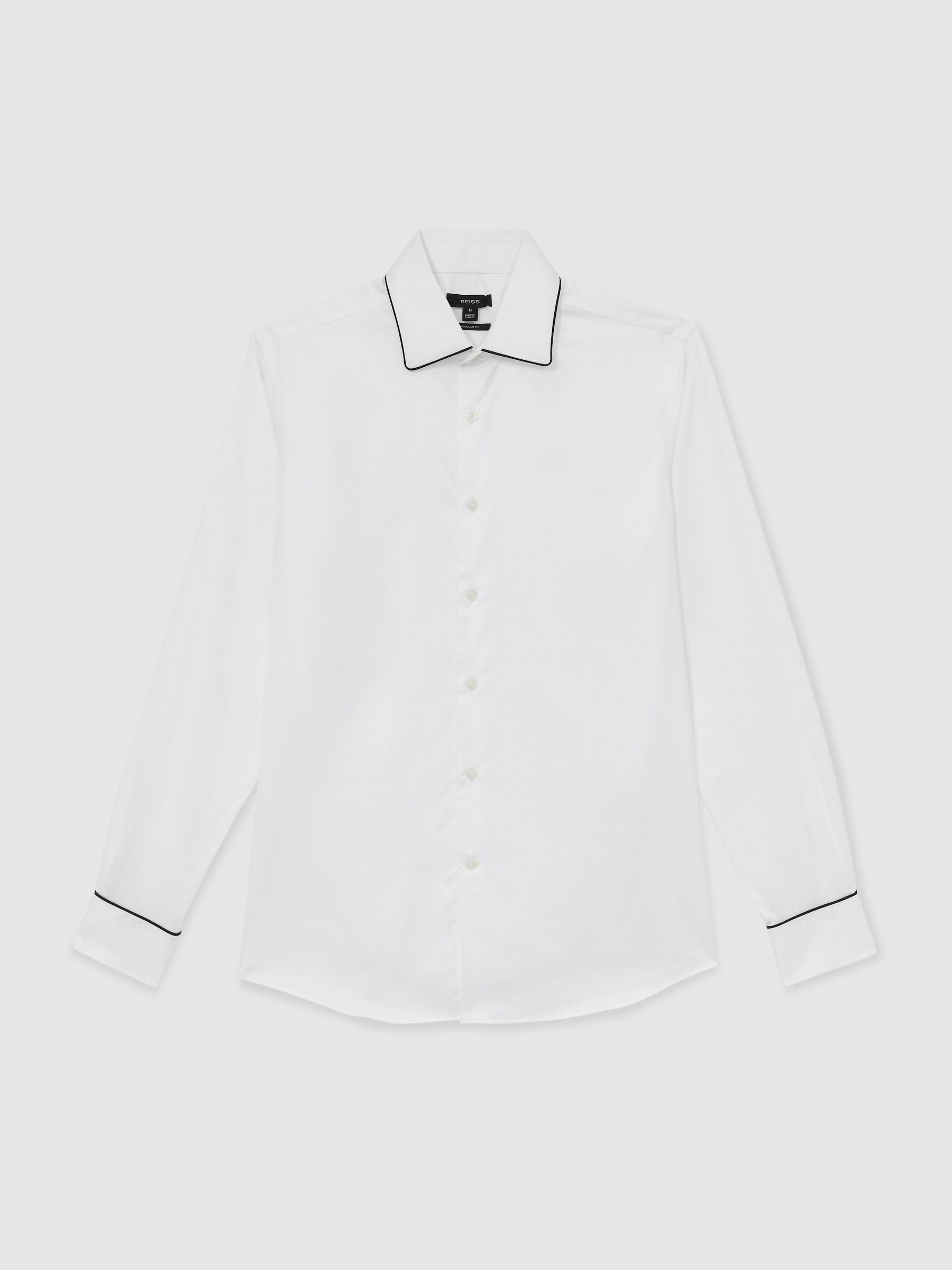 Reiss Twill Piped Long-Sleeve Shirt In White