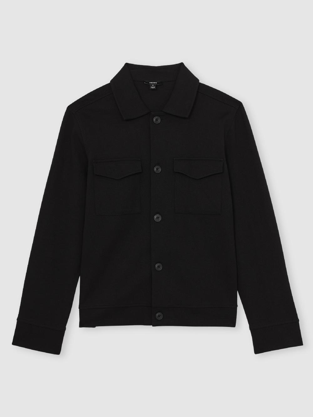 Reiss Twill Twin-Pocket Overshirt In Black