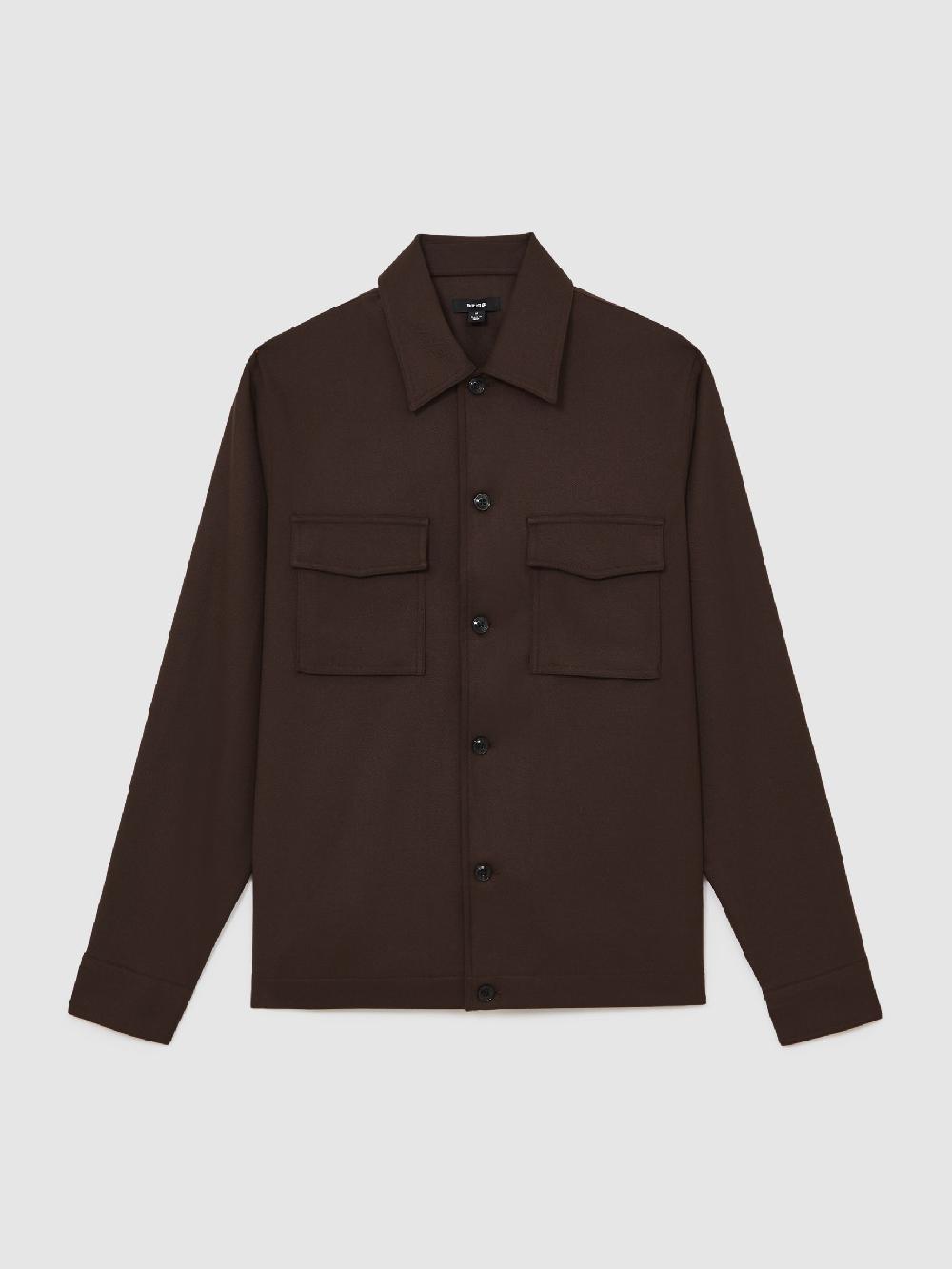 Reiss Twill Twin-Pocket Overshirt In Tobacco Brown