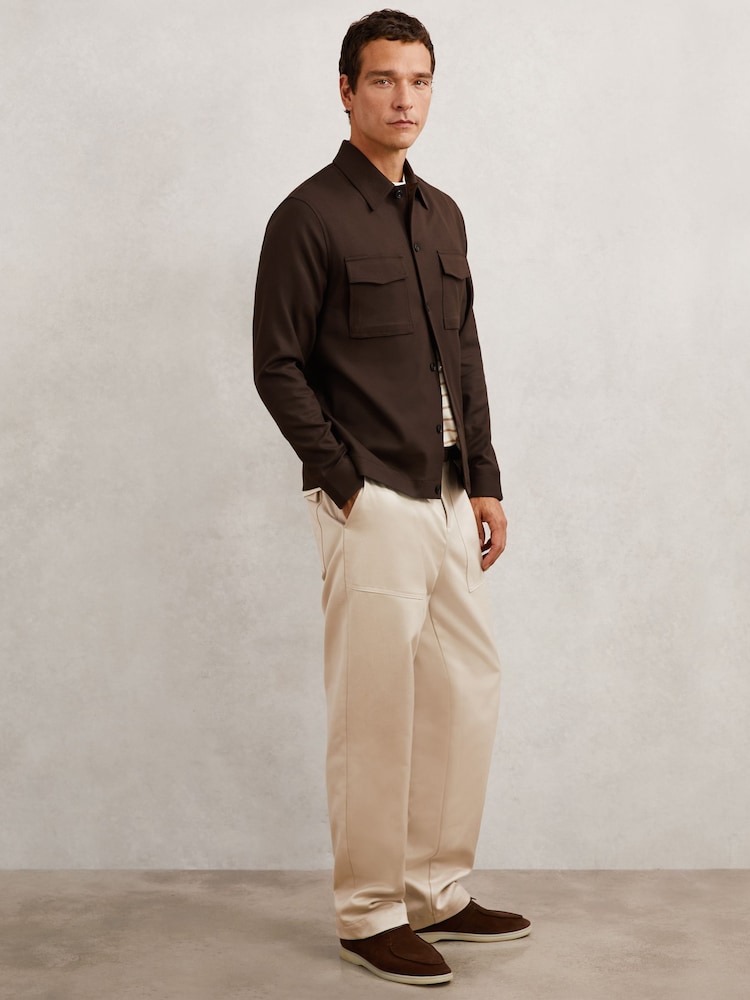 reiss Twill Twin-Pocket Overshirt in Tobacco Brown