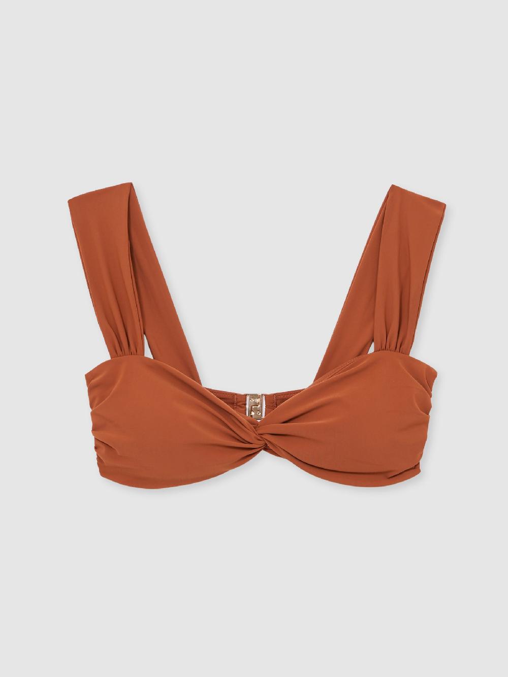 Reiss Twist Front Bikini Top In Brown