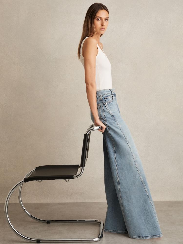 reiss Twist Seam Wide Leg Jeans in Light Blue