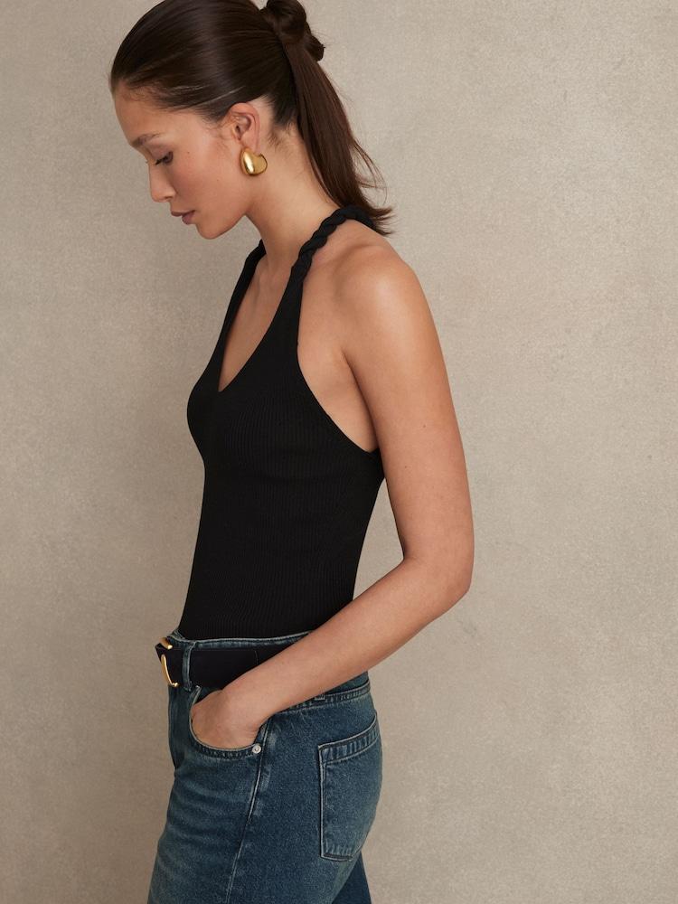 reiss Twist-Strap Rib-Knit Vest in Black