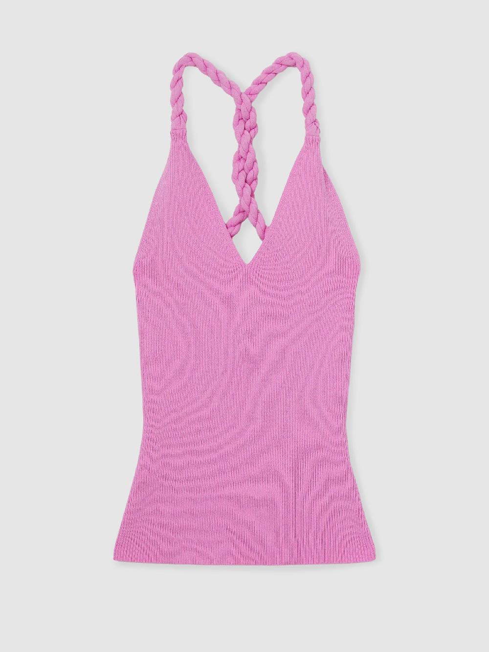 Reiss Twist-Strap Rib-Knit Vest In Pink