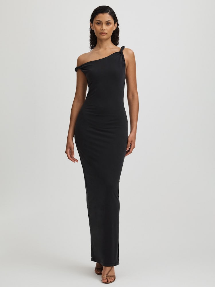 reiss Twisted Strap Jersey Maxi Dress in Black