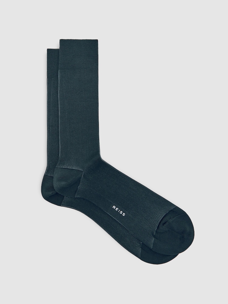 reiss Two Tone Cotton Socks in Dark Green