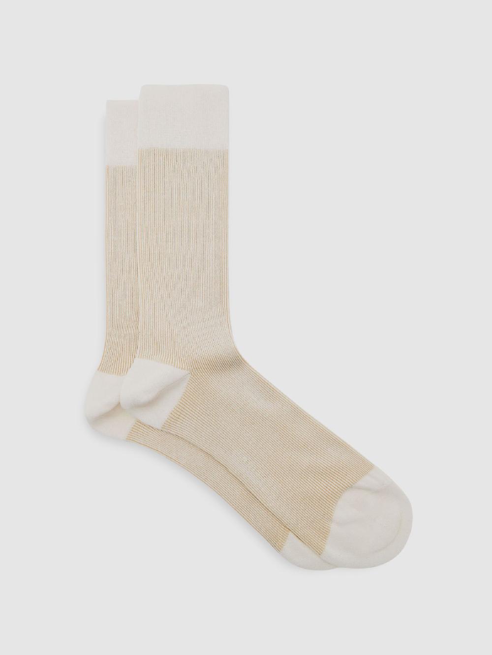 Reiss Two Tone Cotton Socks In Ecru/Oatmeal