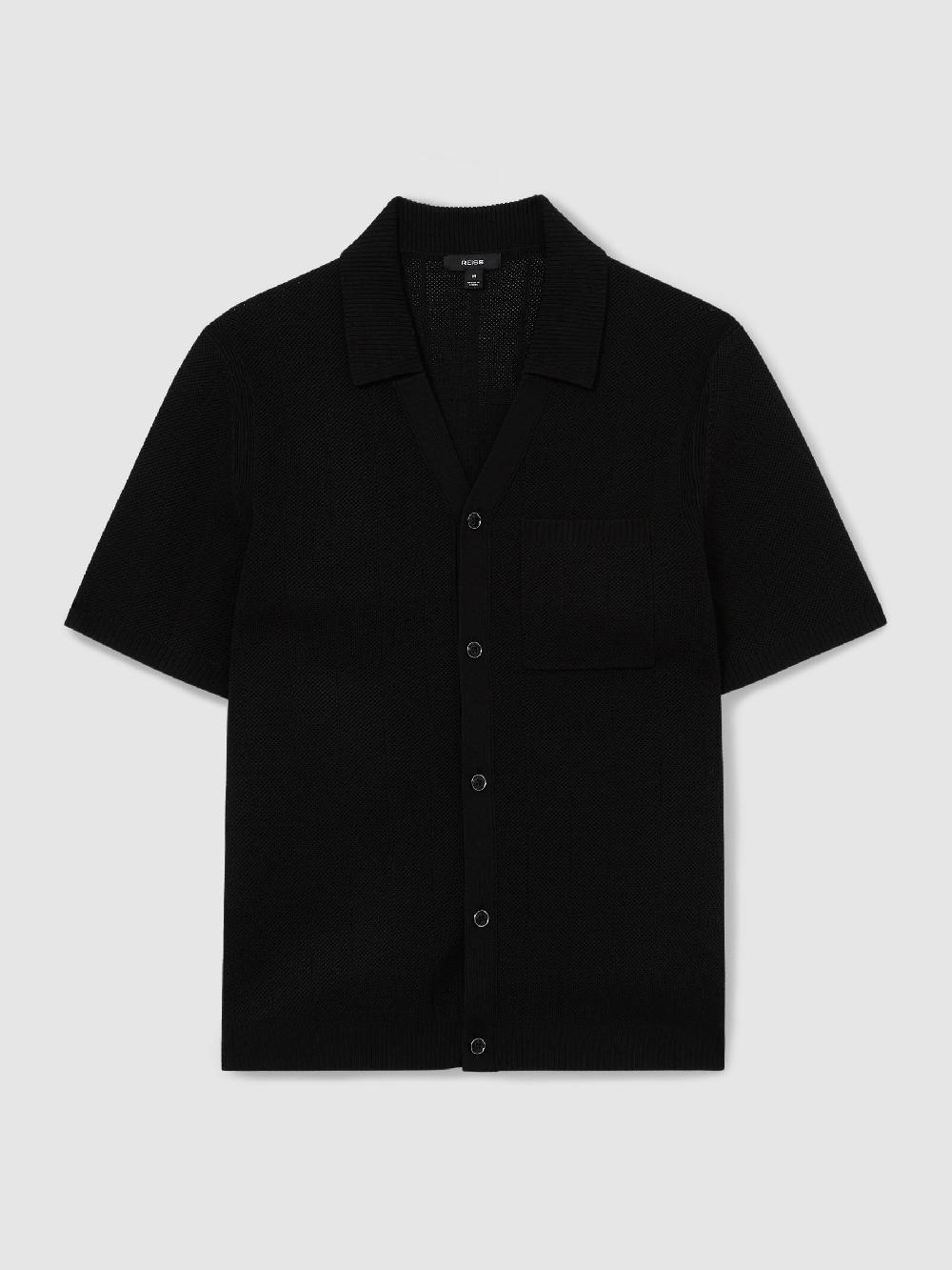 Reiss V-Neck Collar Textured-Knit Shirt In Black