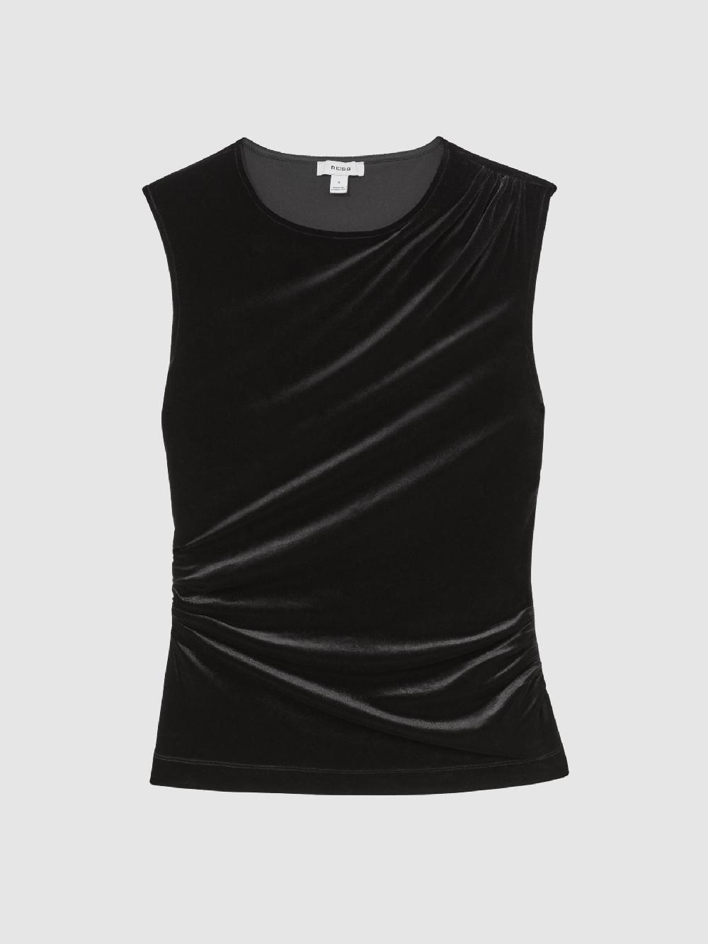 Reiss Velvet Drape Sleeveless Top In Black