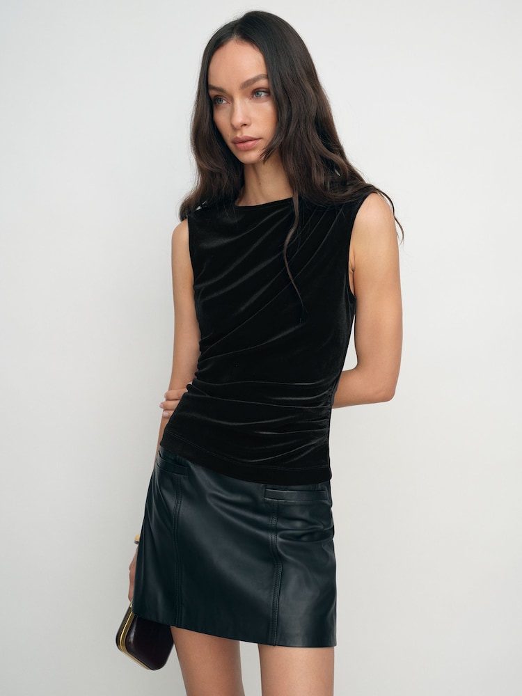 reiss Velvet Drape Sleeveless Top in Black