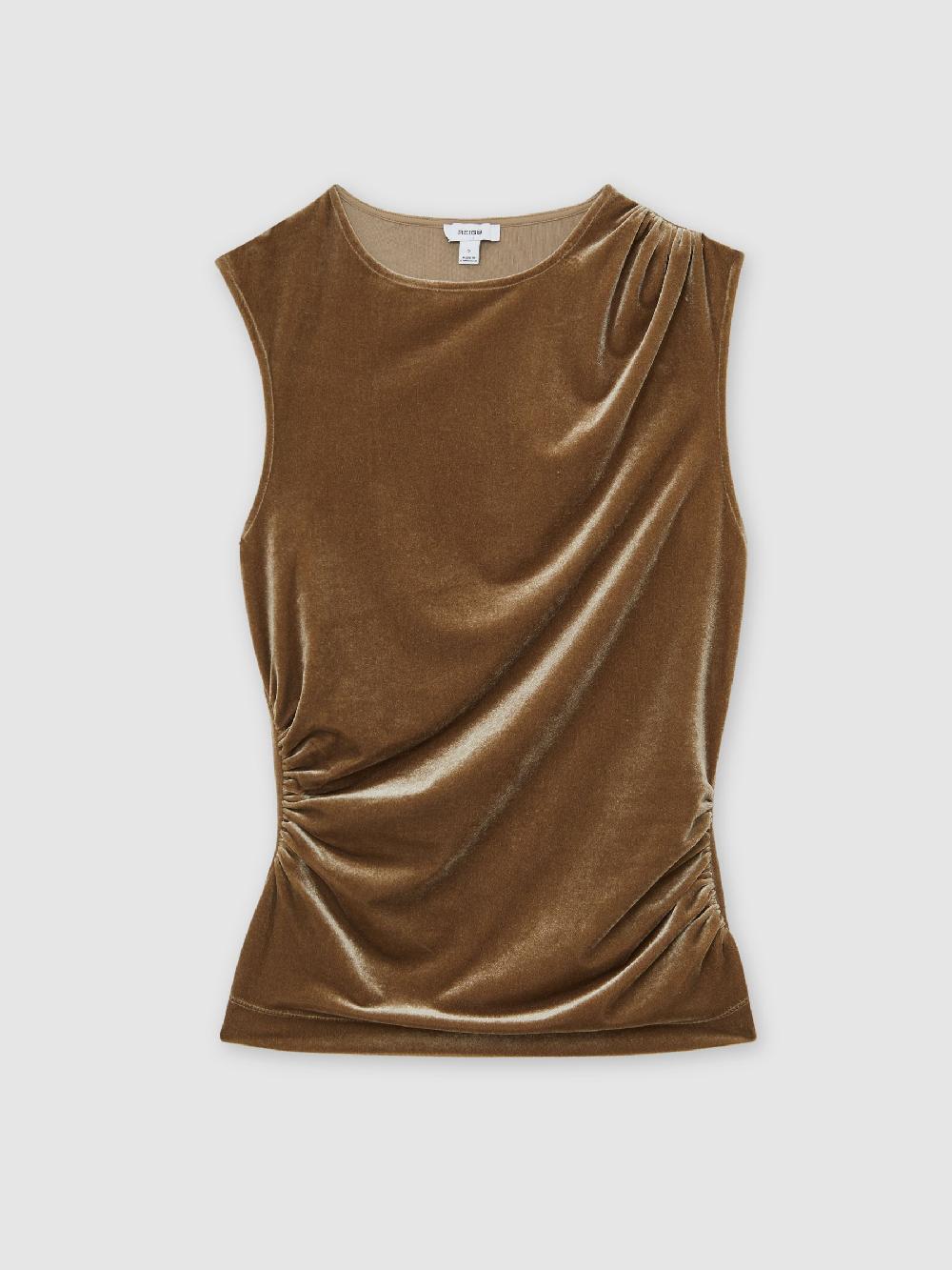Reiss Velvet Drape Sleeveless Top In Gold