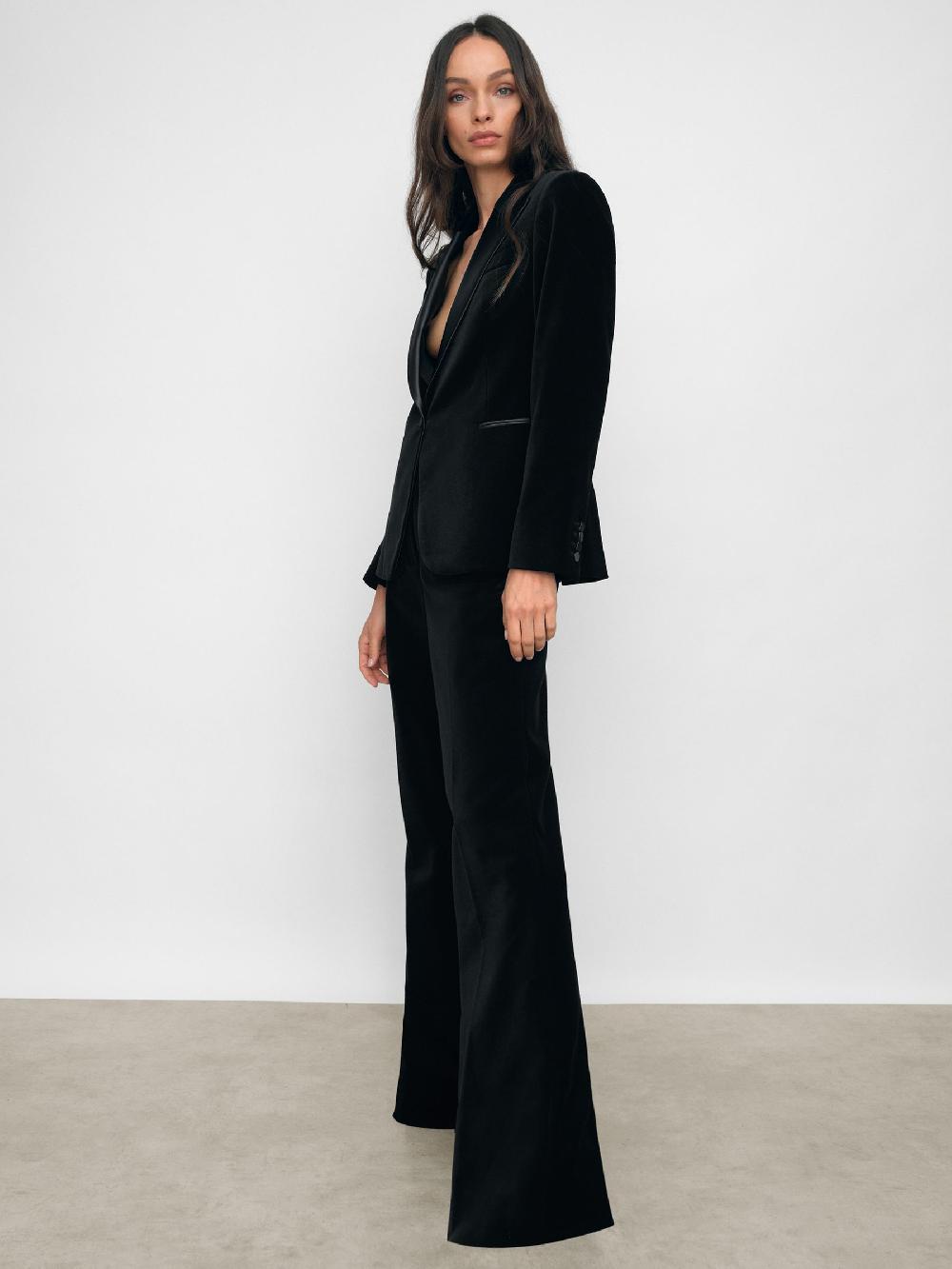 Reiss Velvet Flared Trousers In Black