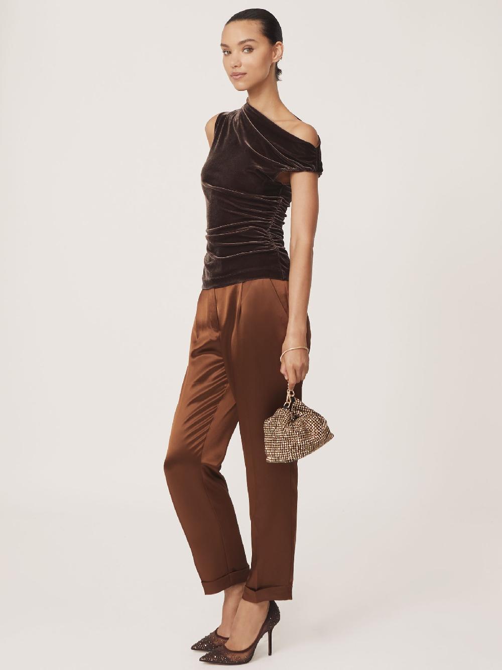 Reiss Velvet Off-Shoulder Top In Chocolate Brown