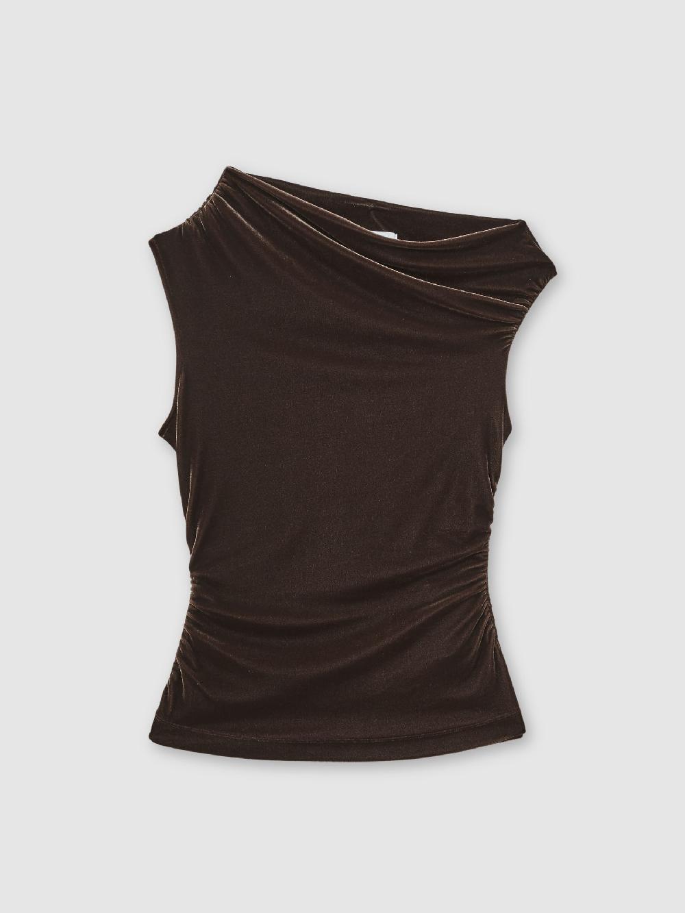 Reiss Velvet Off-Shoulder Top In Chocolate Brown