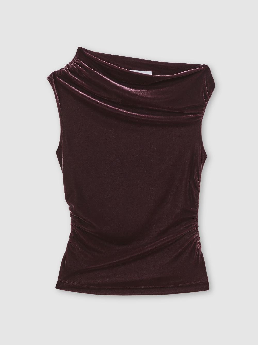 Reiss Velvet Off-Shoulder Top In Plum Purple