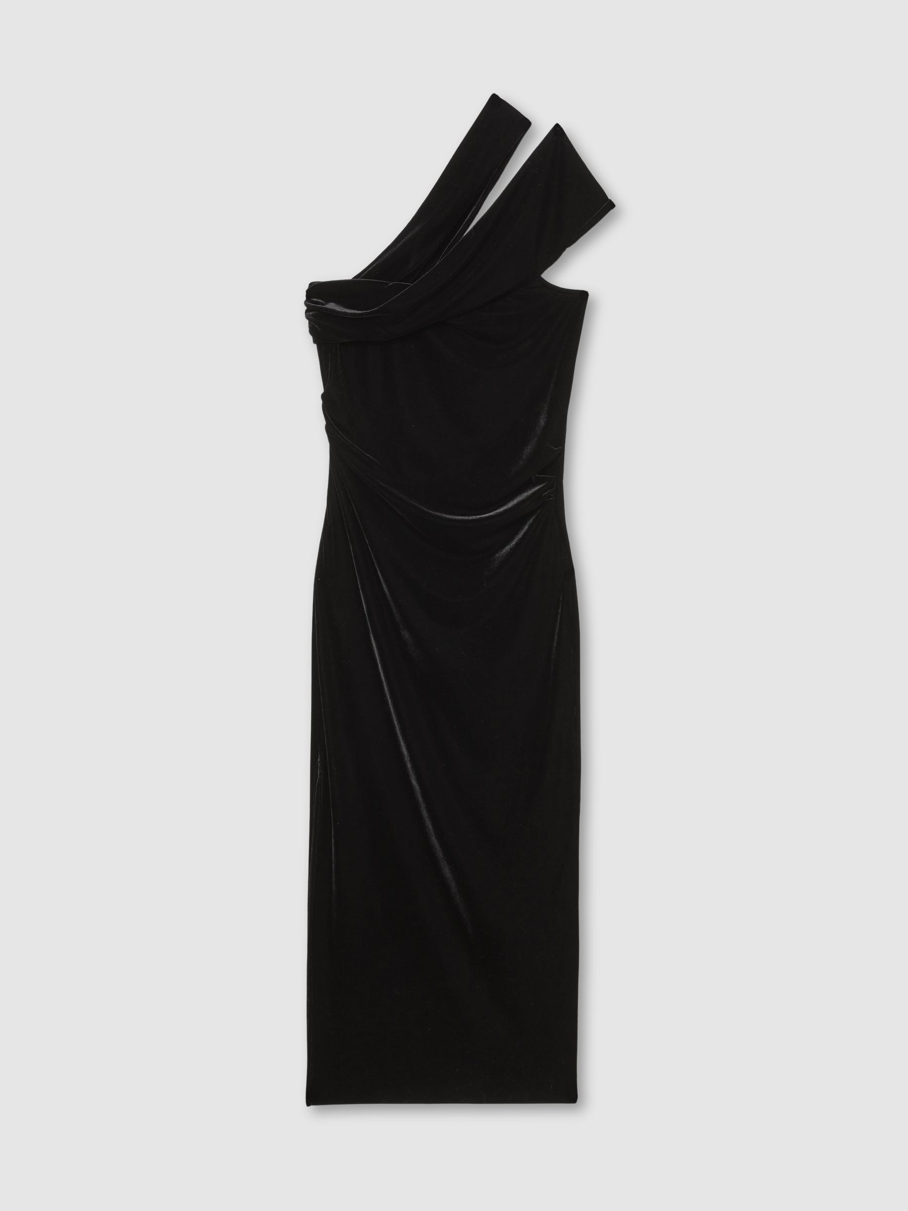 Reiss Velvet One-Shoulder Midi Dress In Black
