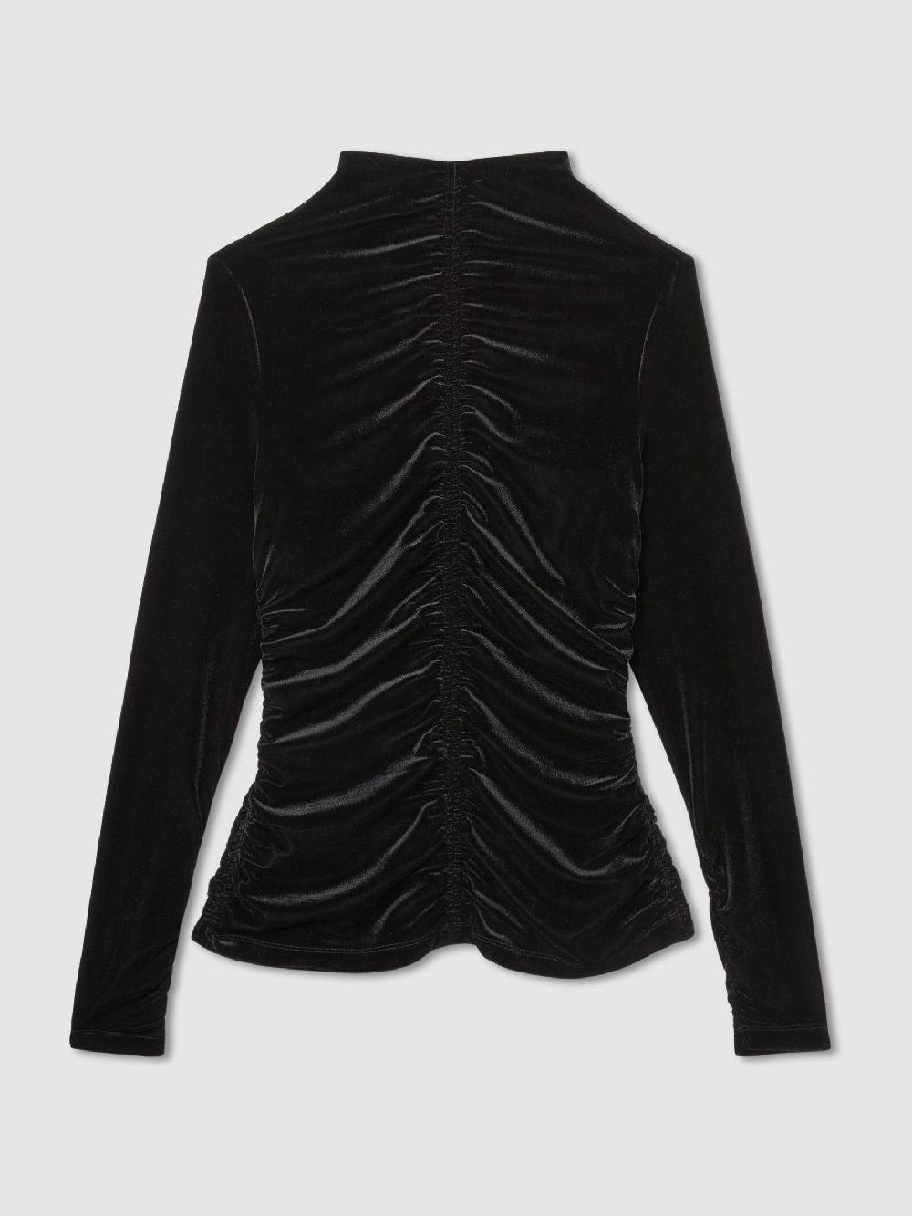 Reiss Velvet Ruched Long-Sleeve Top In Black