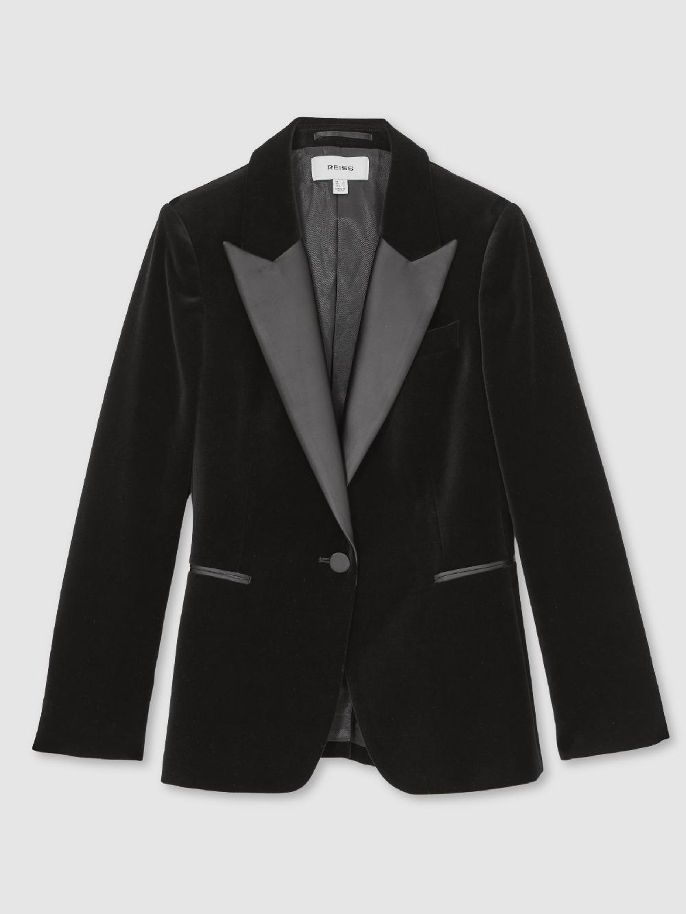 Reiss Velvet Single Breasted Suit Blazer In Black