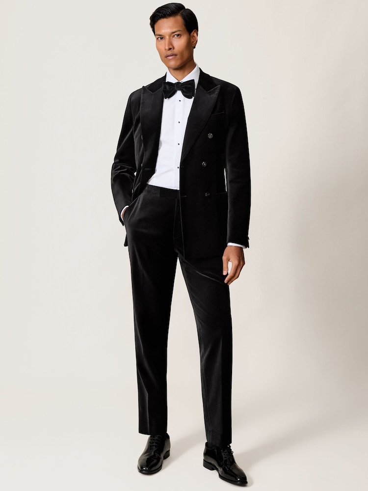 reiss Velvet Tailored-Fit Suit Trousers in Black
