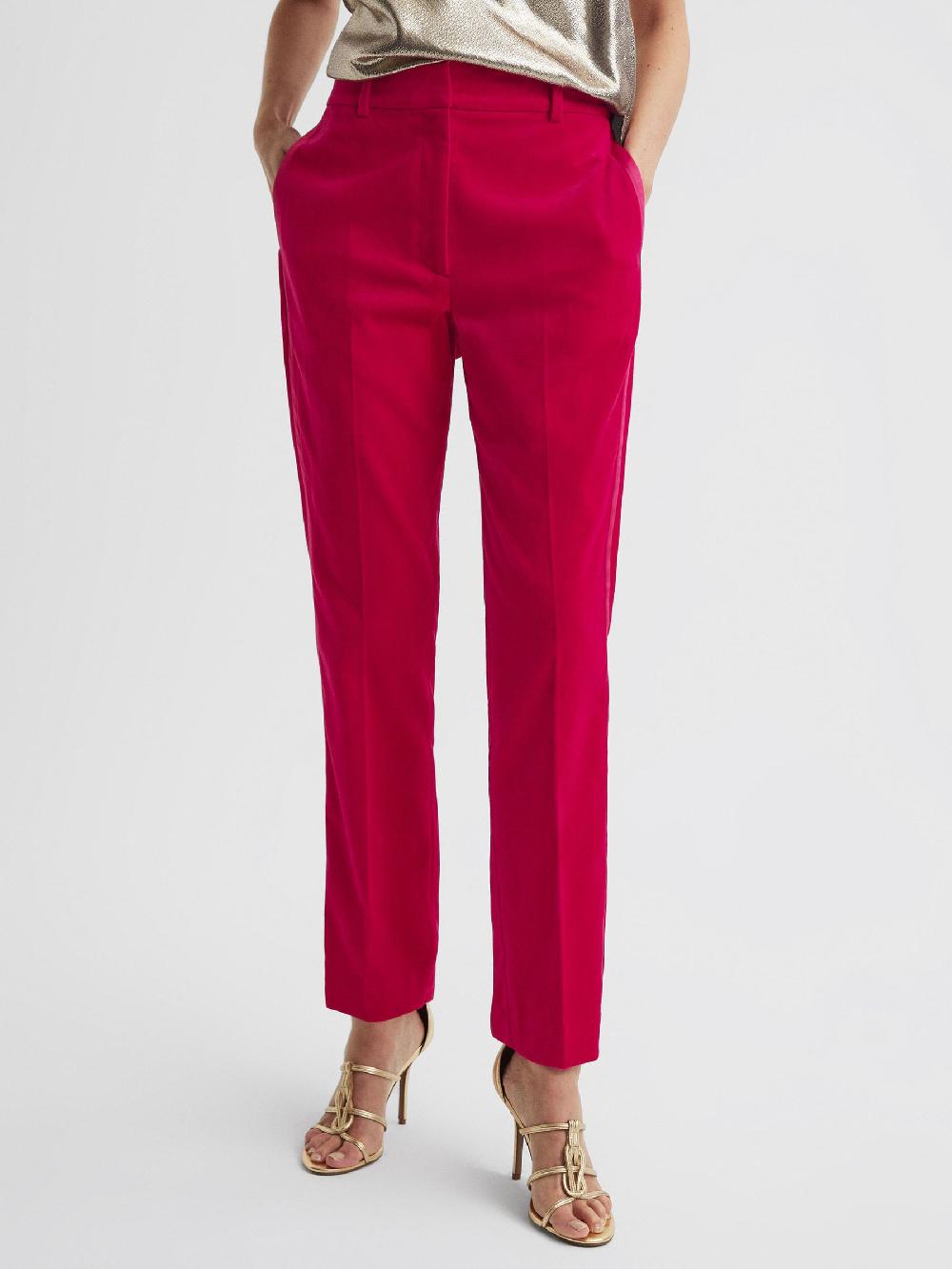 Reiss Velvet Tapered Suit Trousers In Pink