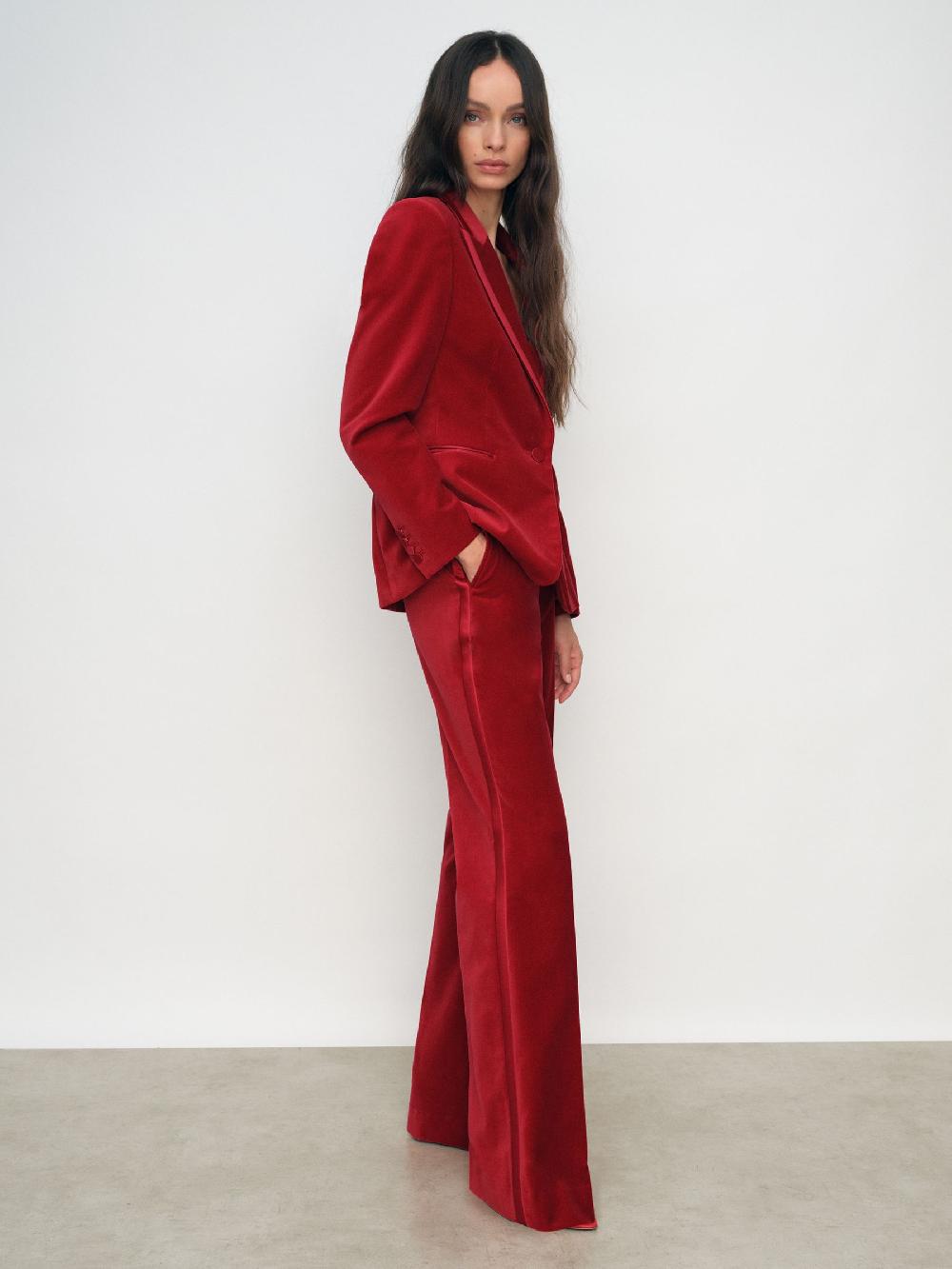 Reiss Velvet Tuxedo-Stripe Flared Trousers In Red