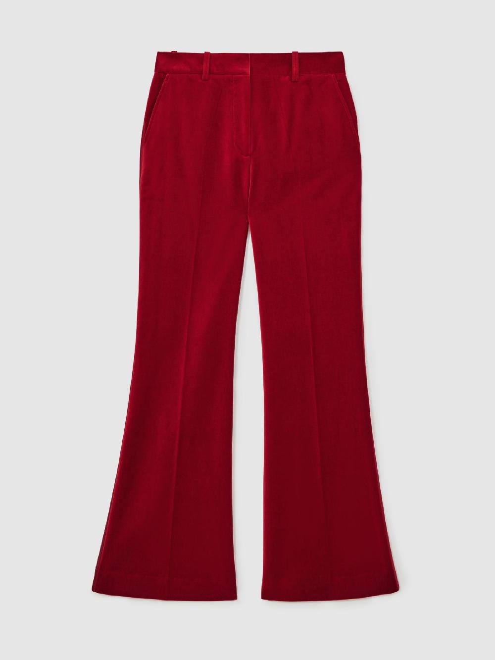 Reiss Velvet Tuxedo-Stripe Flared Trousers In Red