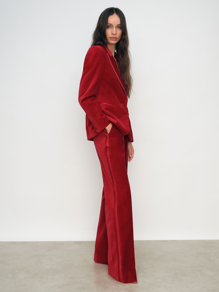 reiss Velvet Tuxedo-Stripe Flared Trousers in Red