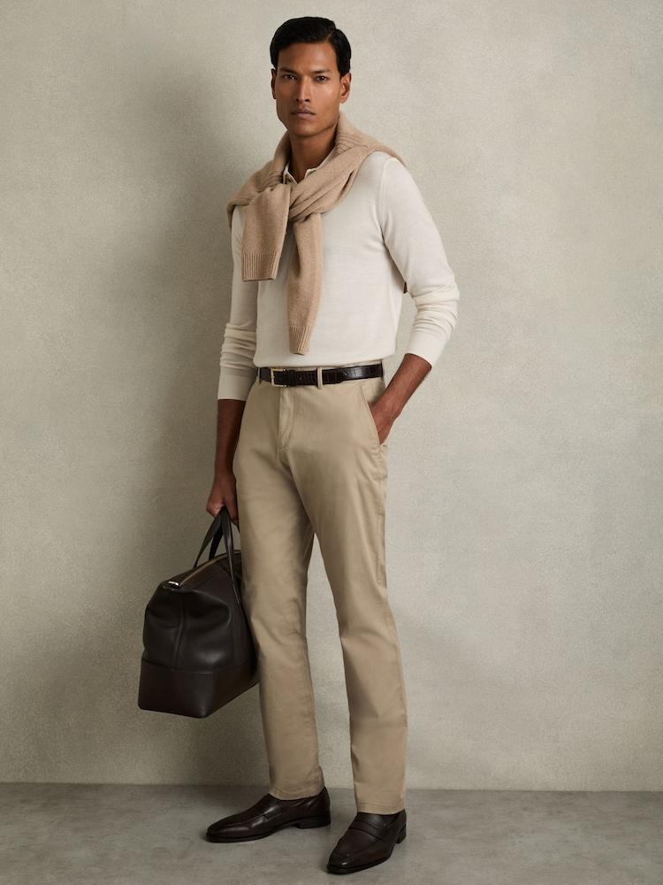 reiss Washed-Cotton Slim-Fit Chinos in Stone