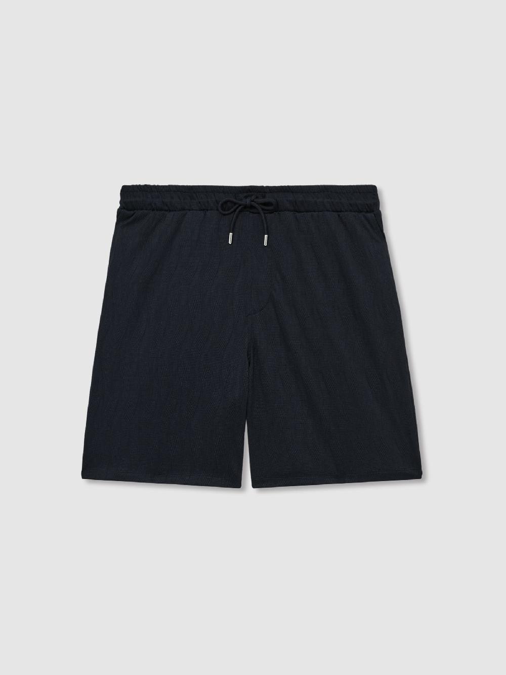 Reiss Wave Jacquard Drawstring Shorts In Navy