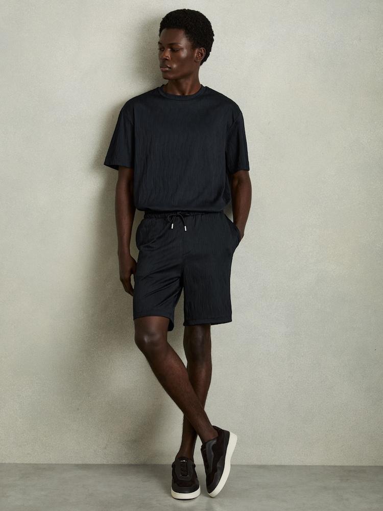 reiss Wave Jacquard Drawstring Shorts in Navy