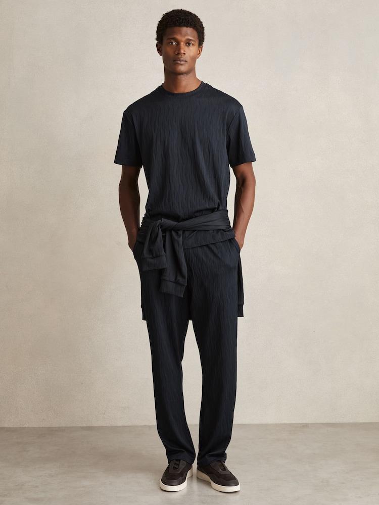 reiss Wave-Jacquard Drawstring Trousers in Navy
