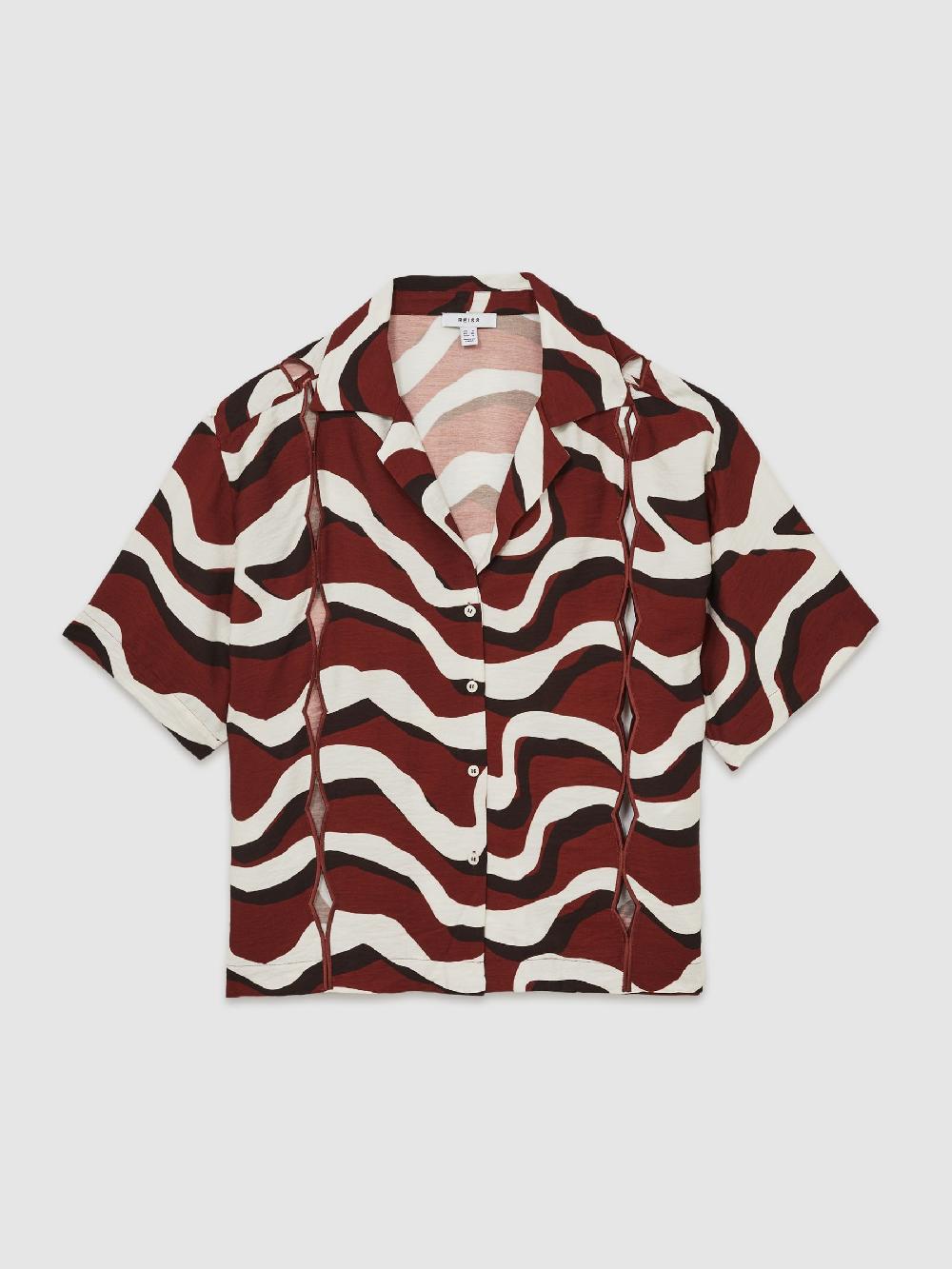 Reiss Wave-Print Cut-Out Shirt In White