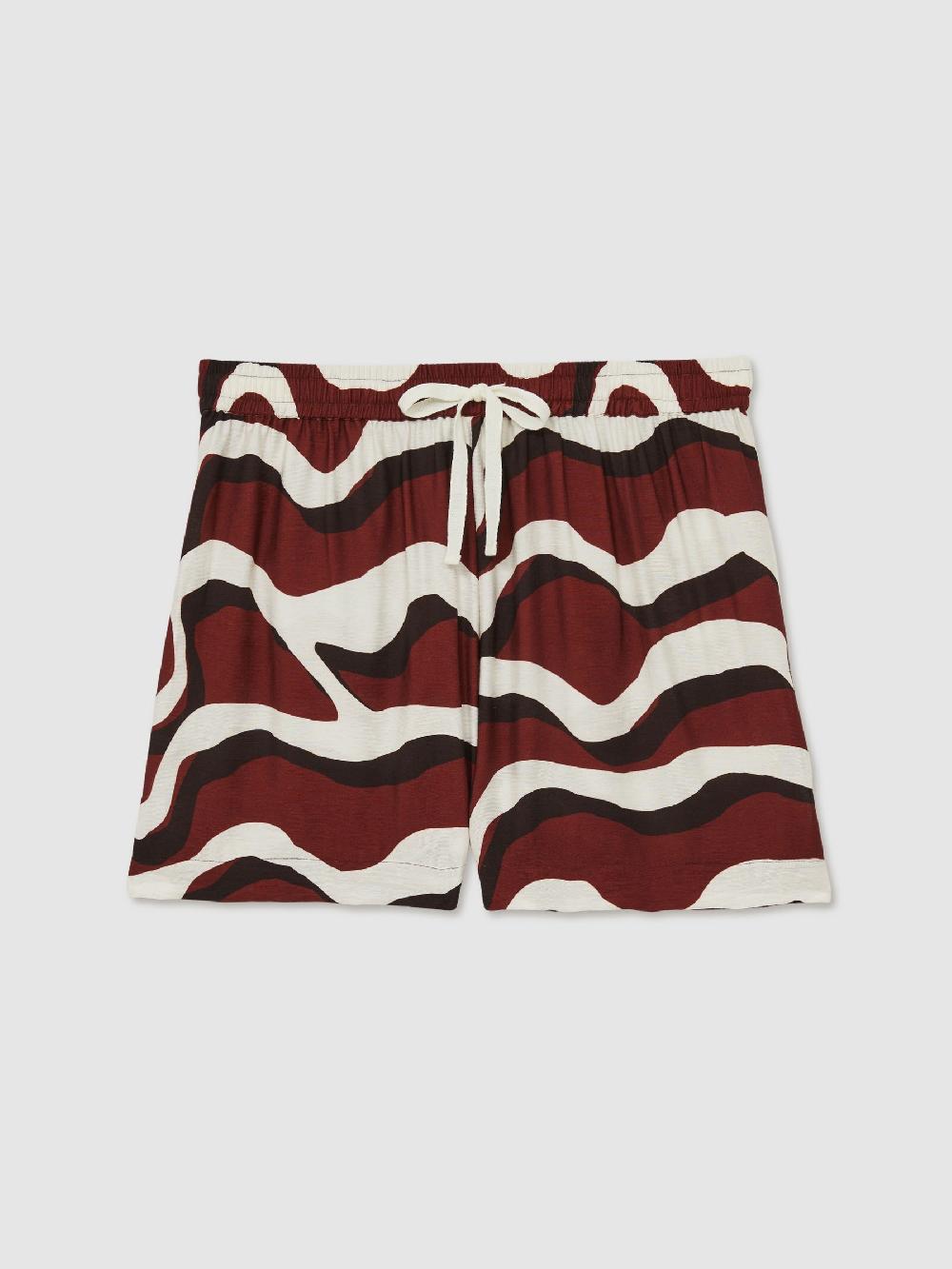 Reiss Wave-Print Drawstring Shorts In White