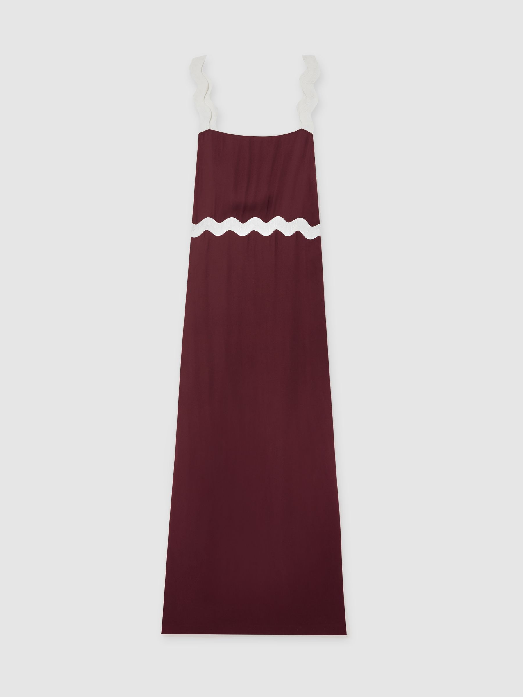 Reiss Wave-Trim Crepe Midi Dress In Burgundy