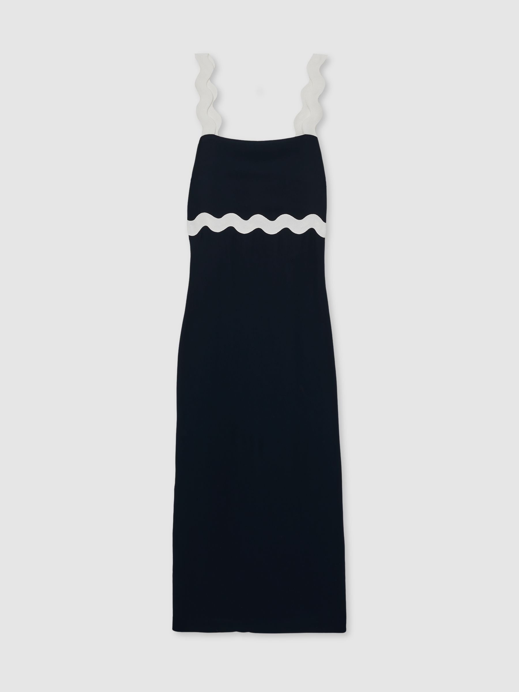Reiss Wave-Trim Crepe Midi Dress In Navy