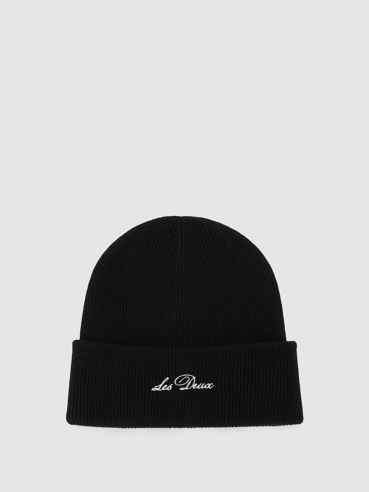 reiss Wayne Embroidered Beanie in Black