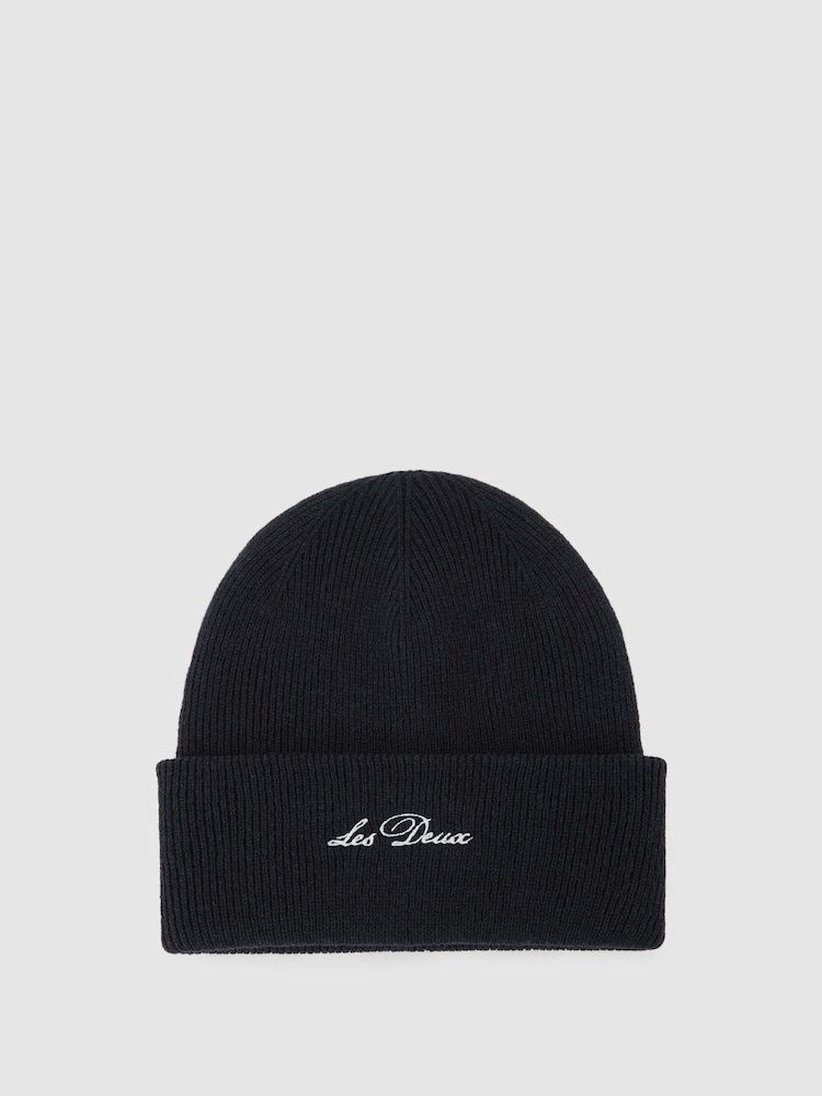 reiss Wayne Embroidered Beanie in Dark Navy