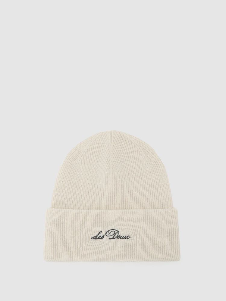 reiss Wayne Embroidered Beanie in Ivory
