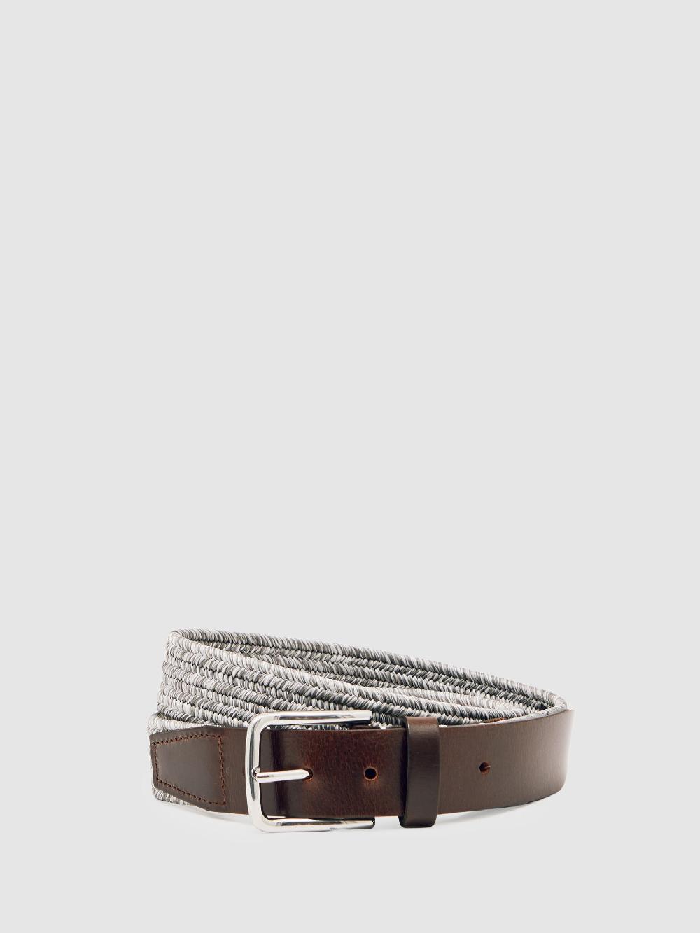 Reiss Webbing Belt With Leather Trim In Soft Grey