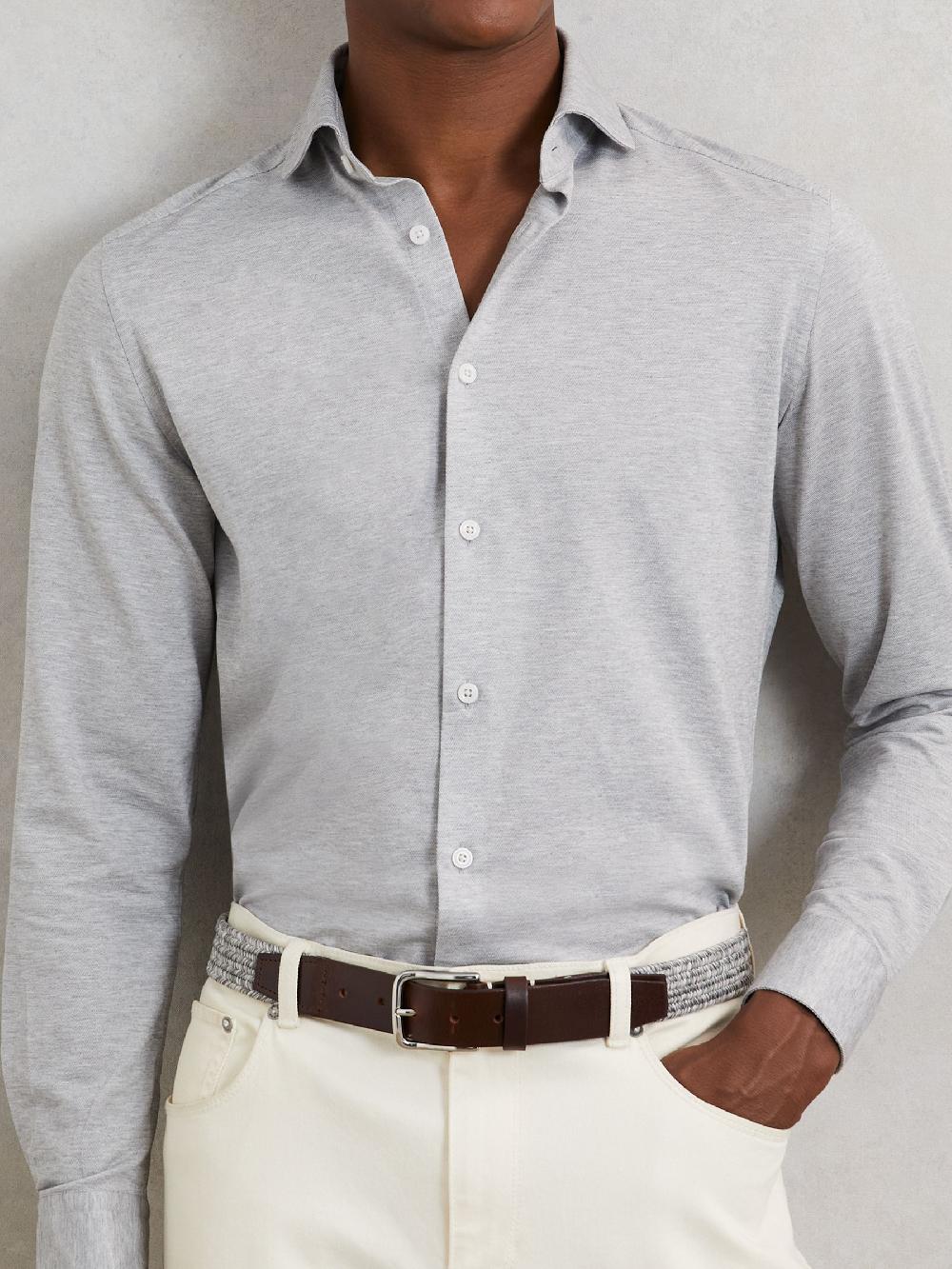 Reiss Webbing Belt With Leather Trim In Soft Grey