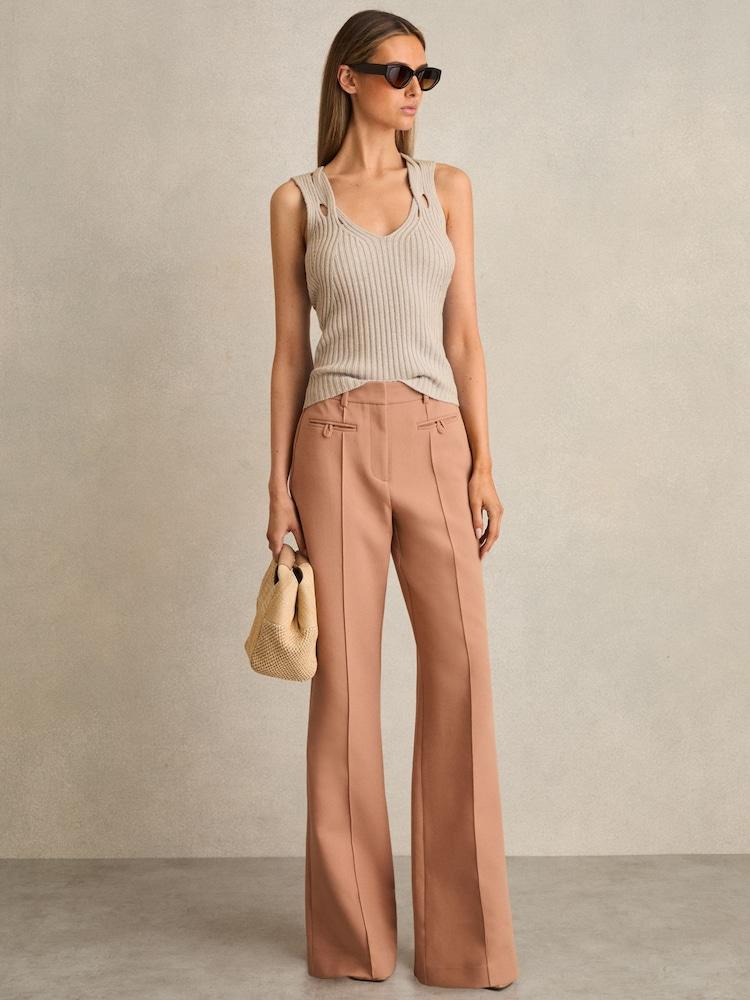 reiss Welt Pocket Flared Trousers in Tan